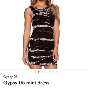 Gypsy 05 Black & White Tie-Dye Ruched Bodycon Mini Dress